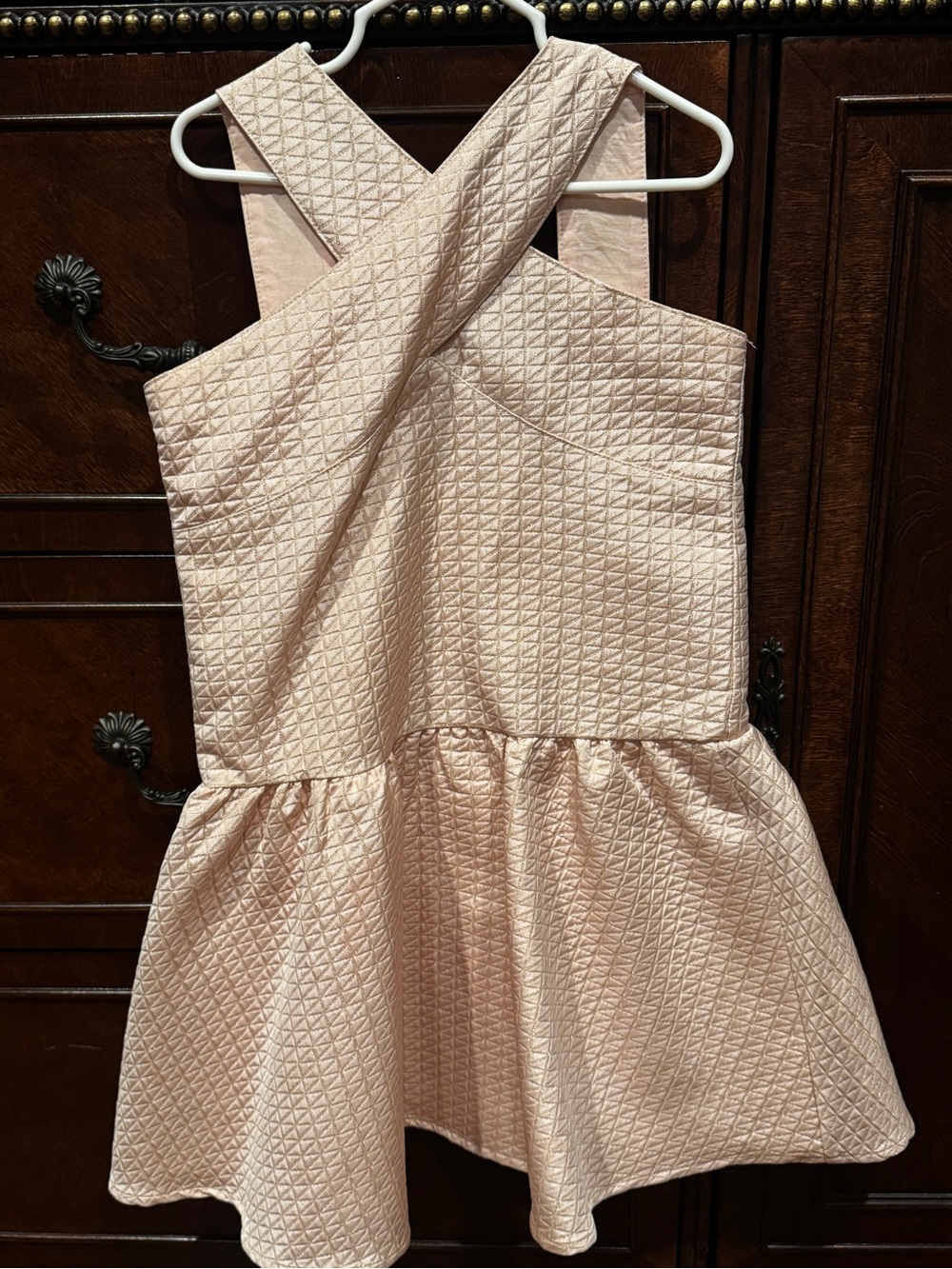 PL Kids Girls Quilted Cross-Back Dress in Pale Pink